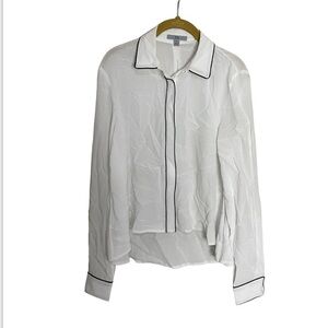 Zac Zac Posen White Button Down Shirt Black Piping
